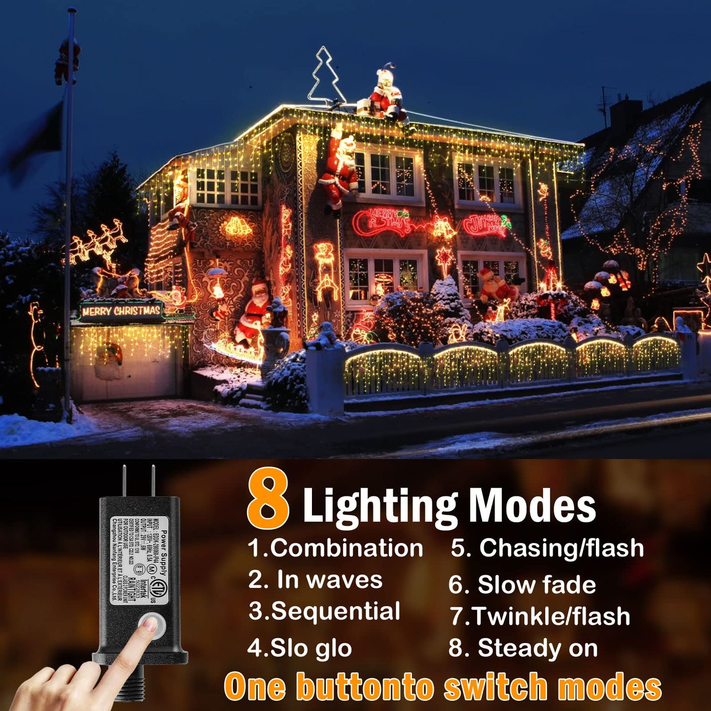 Hezbjiti 400 LED Outdoor Christmas Fairy String Lights, 32.8 FT, Warm White, 8 Modes, Model HB01-MNO1005-JDY