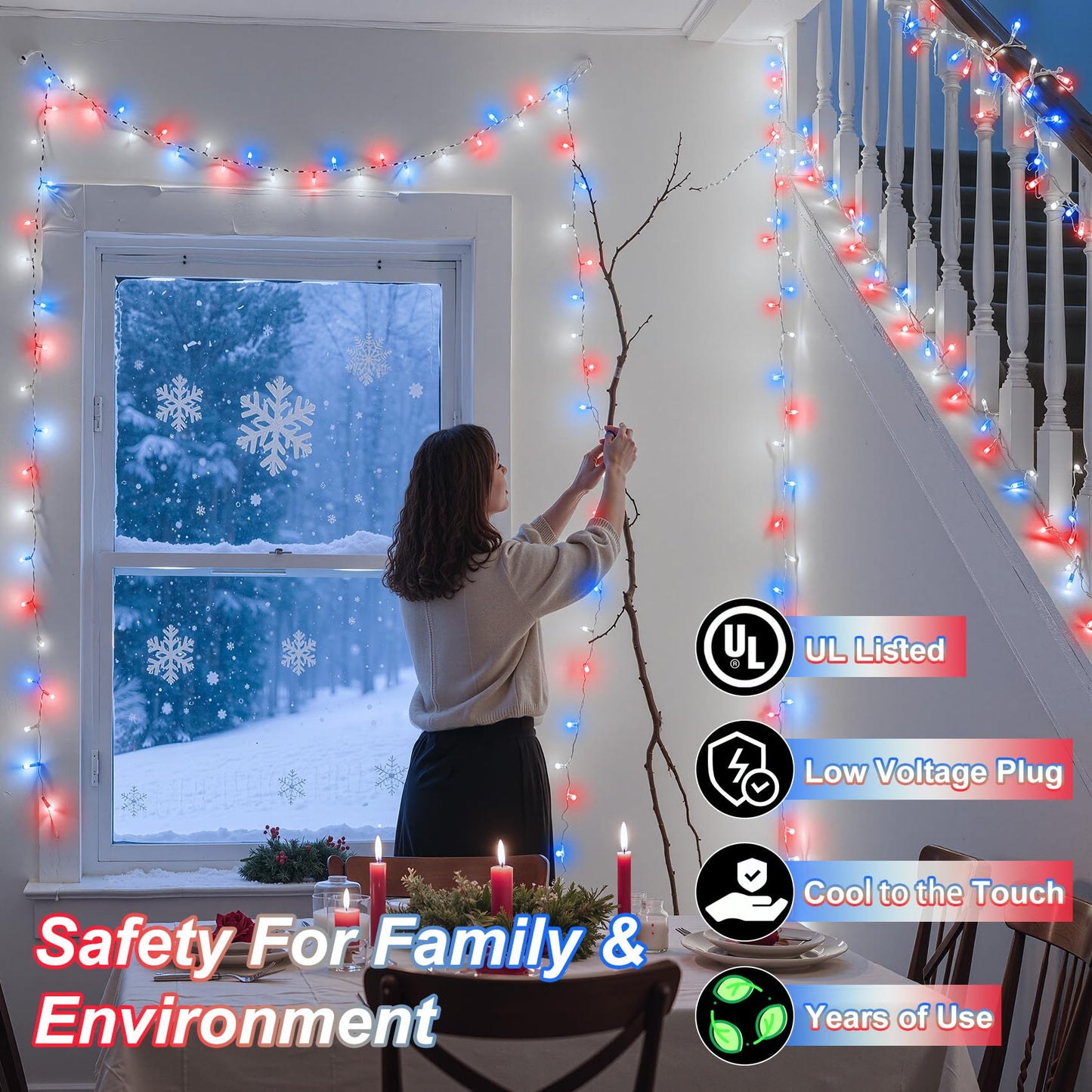 750 Led 240Ft Christmas String Lights Outdoor  Christmas Light With 8 Lighting Modes& Timer & Memory  Plug In Waterproof Clear Wire Twinkle Light For For Xmas Yard Tree Party Decor Red White Blue