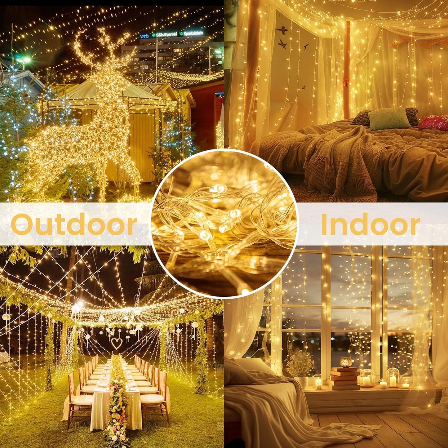 4 Pack Christmas String Lights Battery Operated With Timer  66Ft 200 Led Waterproof Twinkle Lights  8 Modes Fairy Light For Indoor And Outdoor Bedroom Garland Tree Christmas Decorations (Warm White)