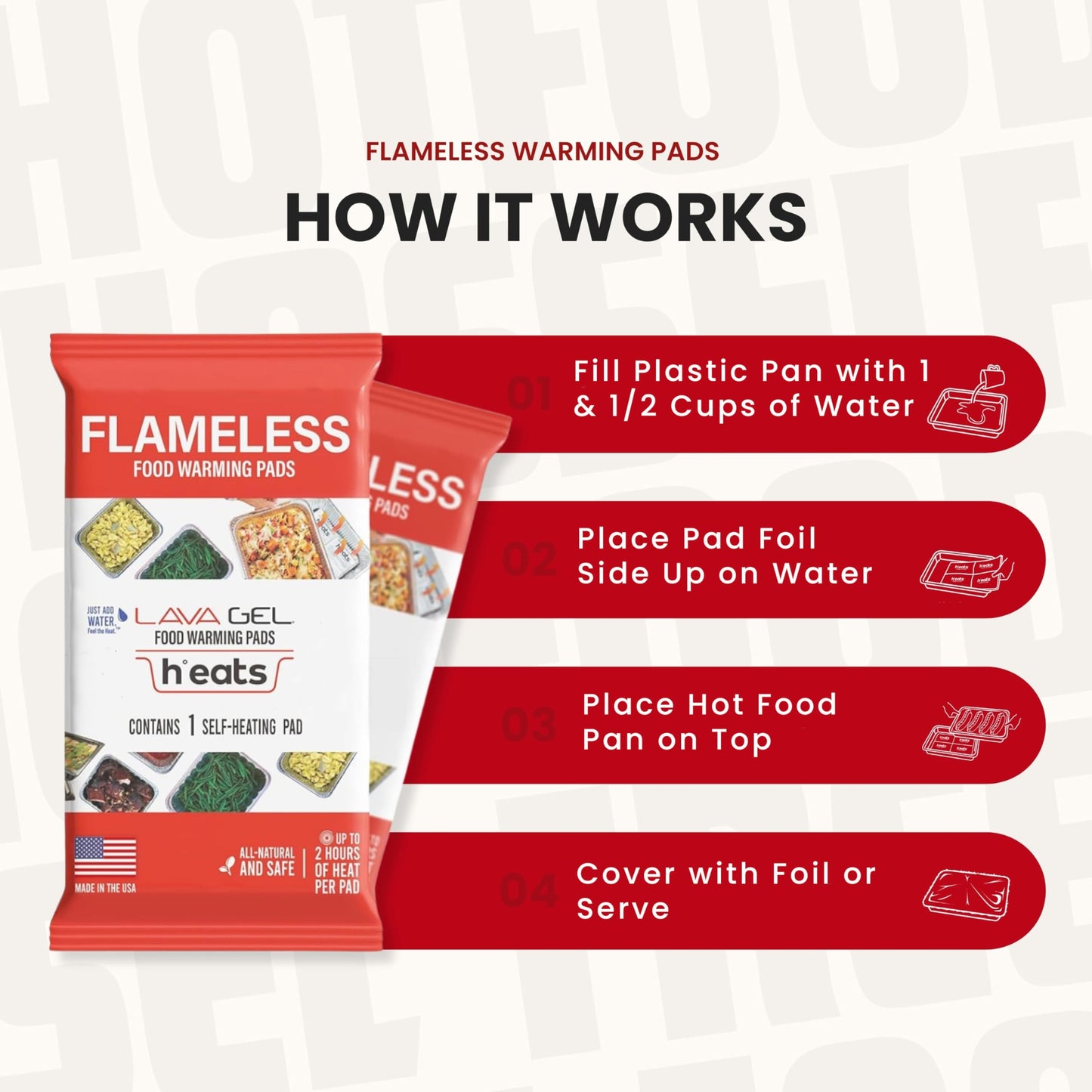 Lava Gel Flame-Free Catering Heat Pads & Buffet Kits – Sustainable Natural Mineral Food Warming Solution for Full & Half Pans (Party Kit/Pack of 8)