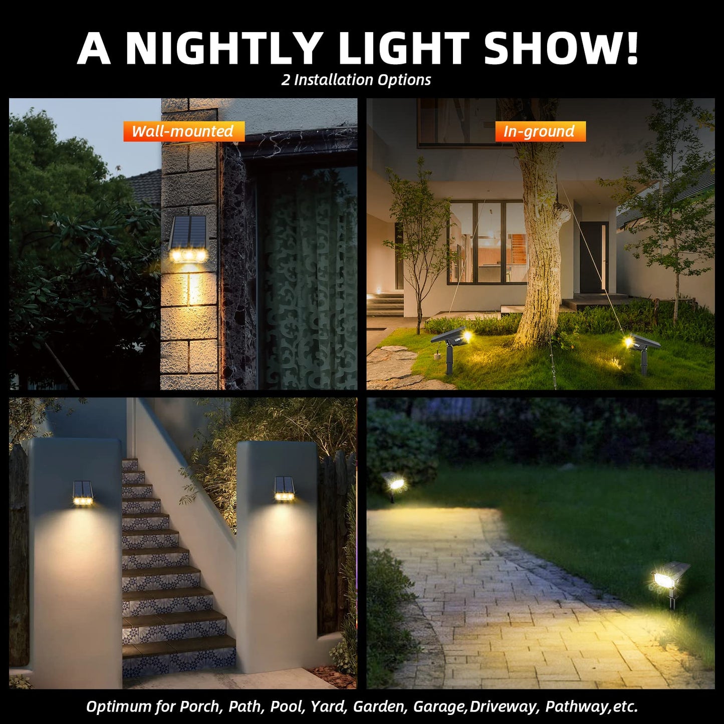 LEREKAM Solar Spot Lights Outdoor Landscape Lights, IP65 Outdoor Waterproof Spotlights, 40 LED's Outdoor Solar Lights for Yard Palm Trees Driveway Patio Pool 10 Pack
