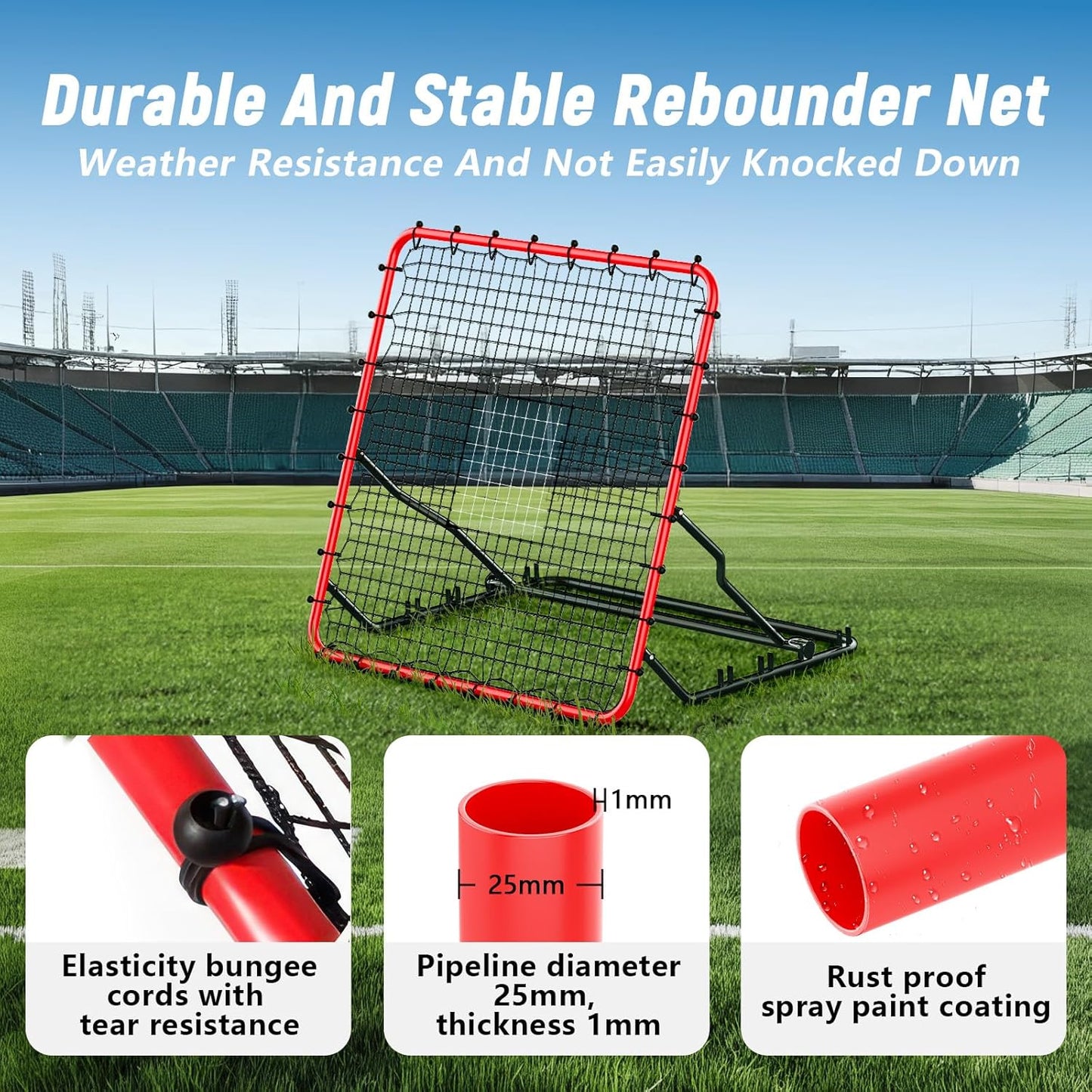 Baseball Rebounder ,4x4.5FT Soccer Rebounder with 4 Adjustable Angles, 28 Bungee Cords to Adjust Elastic, Sports Equipment for Soccer/Baseball/Softball/Volleyball Training,Pitchback Net for All Levels