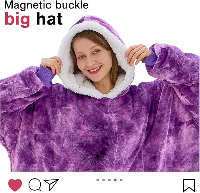 yescool Wearable Blanket Hoodie, Flannel Sherpa Fleece Blanket Sweatshirt for Adults Women Men,One Size Fits All