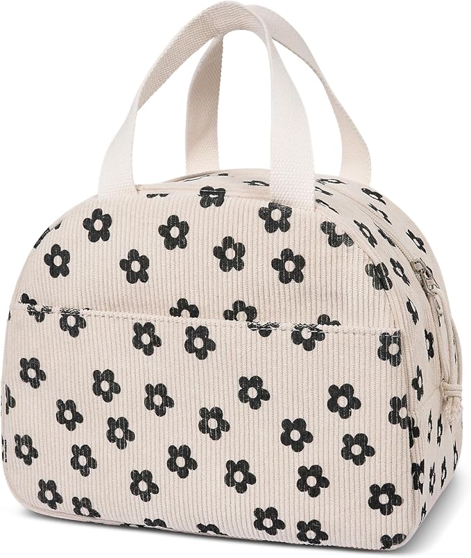 Lunch Box for Women,Cute Corduroy Lunch Tote Bag,Reusable Insulated Lunch Box,Large Capacity Cooler Bag with Compartments for Work, Picnics or Travelling