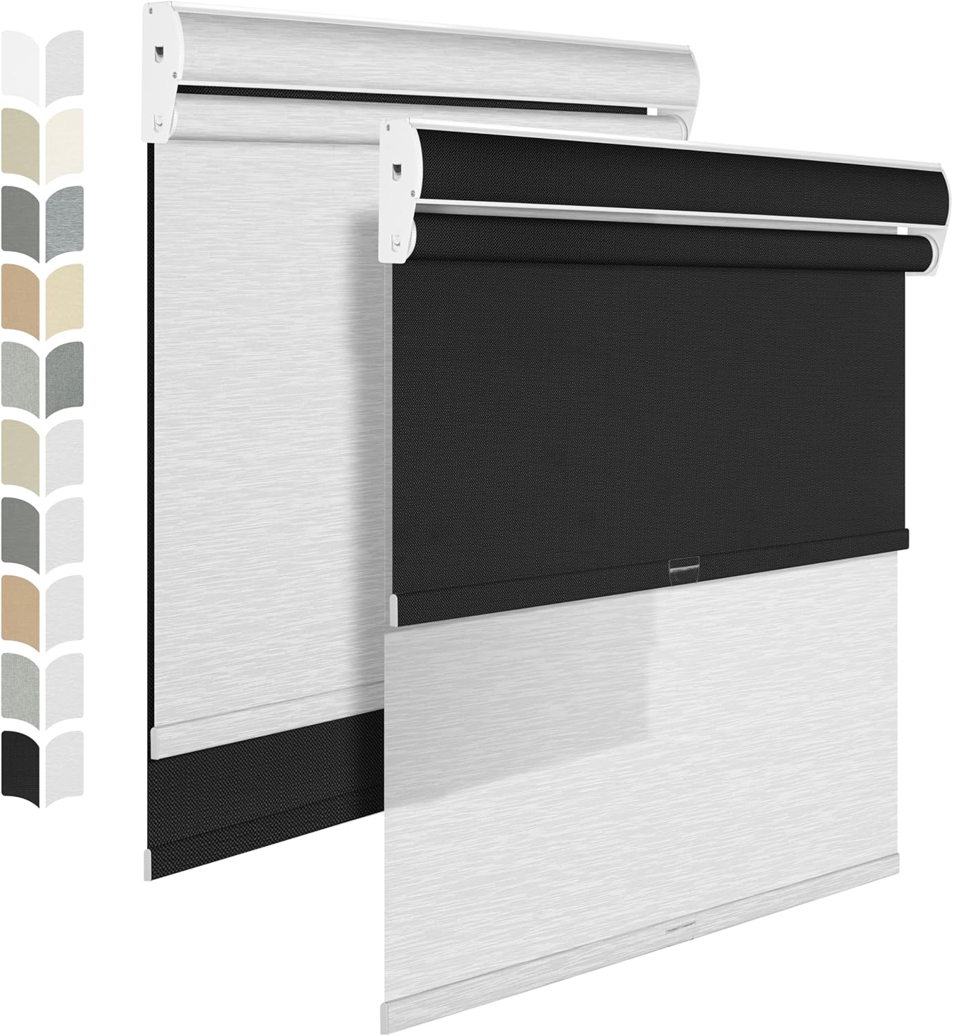 BERISSA Cordless Dual Roller Shades with Cassette Valance,Double Window Shades Blackout and Light Filtering Shades,Day and Night Roller Shades for Home Office Door.Linen Black and White.38 W x 86" H