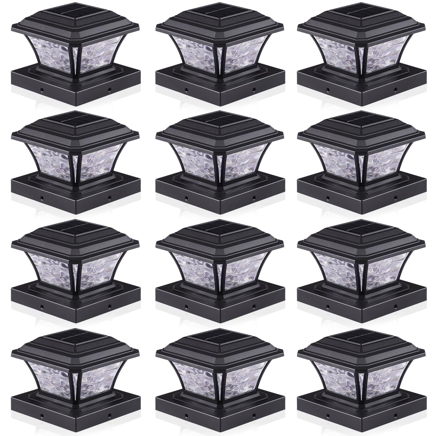AEFRELEOHT Solar Post Cap Lights, 20 Lumens, RGB & Warm White, 12 Pack, Black, Model SL1880, IP65 Waterproof, Fits 3.5