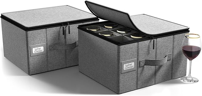 Sorbus Stemware Storage Cases Hard Shell, Wine Glass Storage Box Case with Dividers and Handle - China Storage Containers Holds 12 Crystal Glassware, Red White Wine Glasses, Champagne Flutes, Goblets