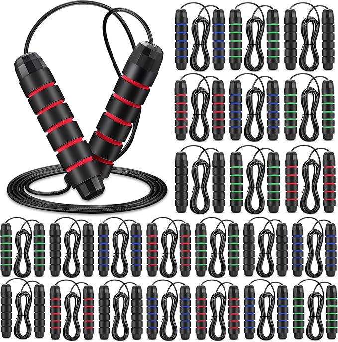 HyDren 24 Pieces Jump Ropes for Fitness with Ball Bearings Speed Jumping Bulk Adjustable Skipping Rope with Foam Handles f...