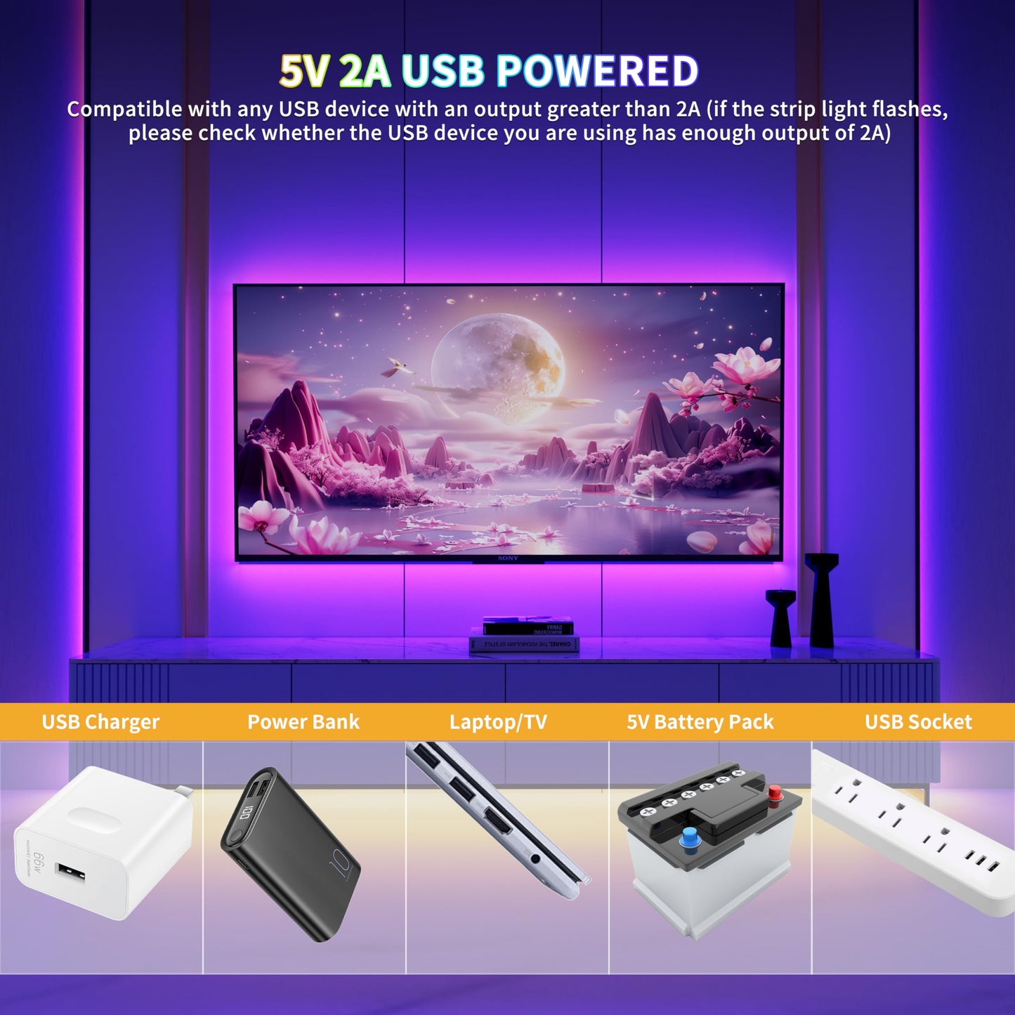 PAUTIX 5V USB COB RGB LED Strip Light 9.84ft/3m Color Changing Light Strips,TV Backlight Multicolor Flexible Under Cabinet Tape Lights with Bluetooth Control for Bedroom,Kitchen,Home DIY Lighting