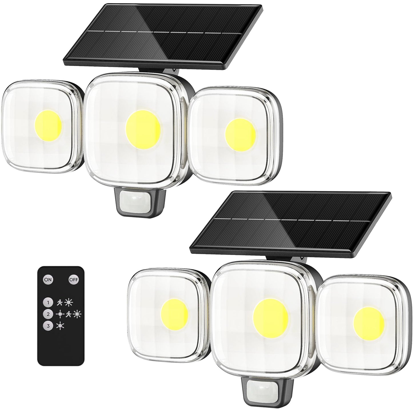 CINOTON Solar Motion Sensor Outdoor Lights, 3 Modes LED, Remote Control, IP65 Waterproof, 2 Pack, Black, Model STR-SO-0053