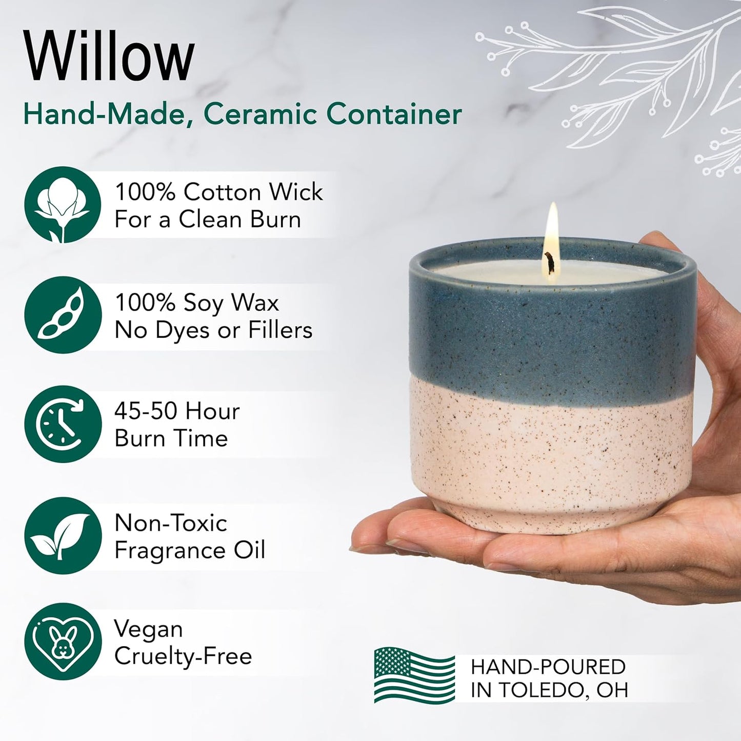 The Growing Candle, Mint & Eucalyptus Scented, 8.5oz Ceramic Pot, Aromatherapy Candles, 100% Soy, Willow