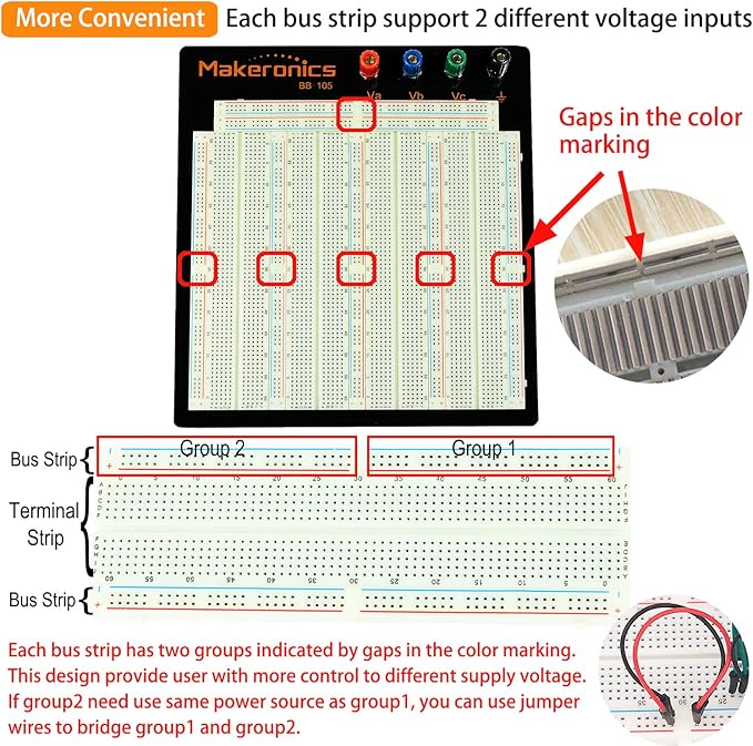 Makeronics Solderless 3220 Tie-Points Experiment Plug-in Breadboard Super Kit with Aluminum Back Plate and 140 U-Shape Jumper Wires + 65 Jumper Wires for Prototyping Circuit/Arduino