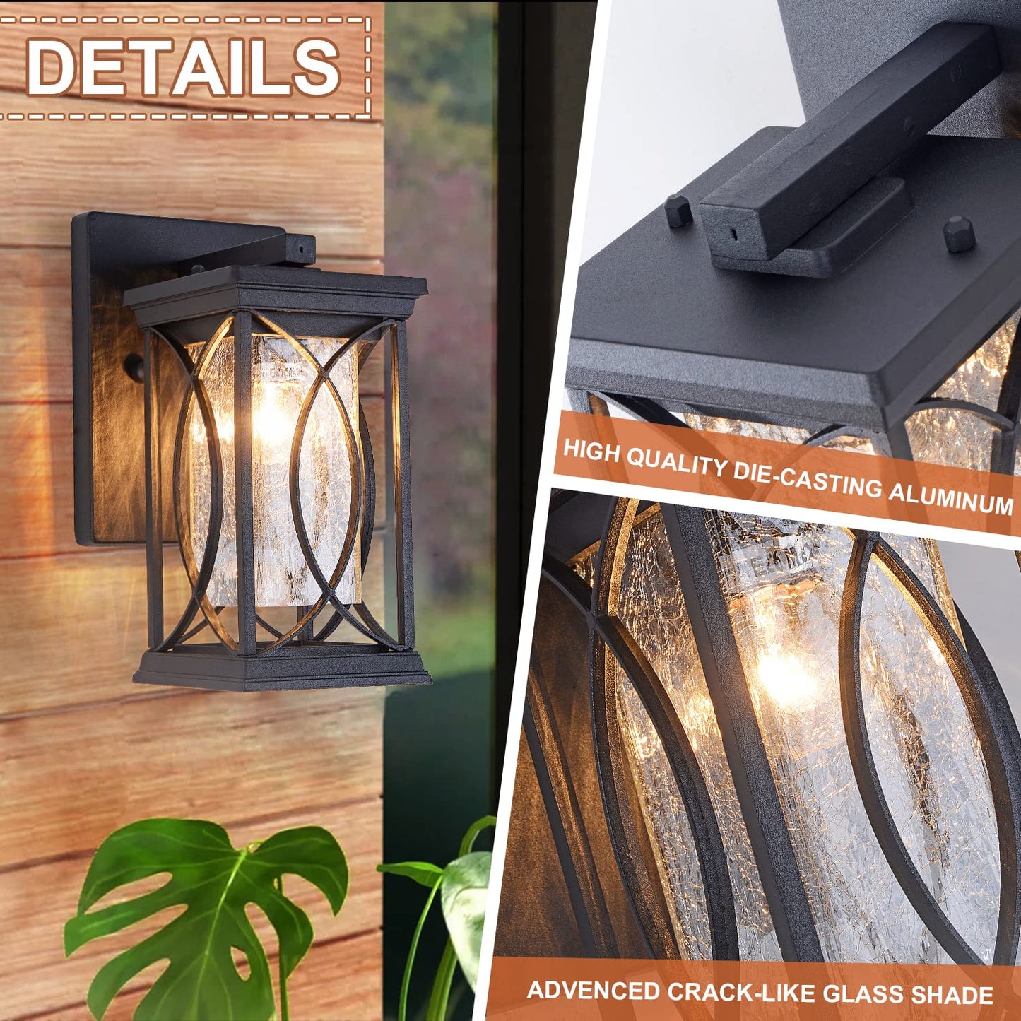 Delicavy Outdoor Wall Lantern - Small Modern Aluminum Light Fixture, Black with Dusk to Dawn Sensor, Waterproof for Porch, Garage, Front Door