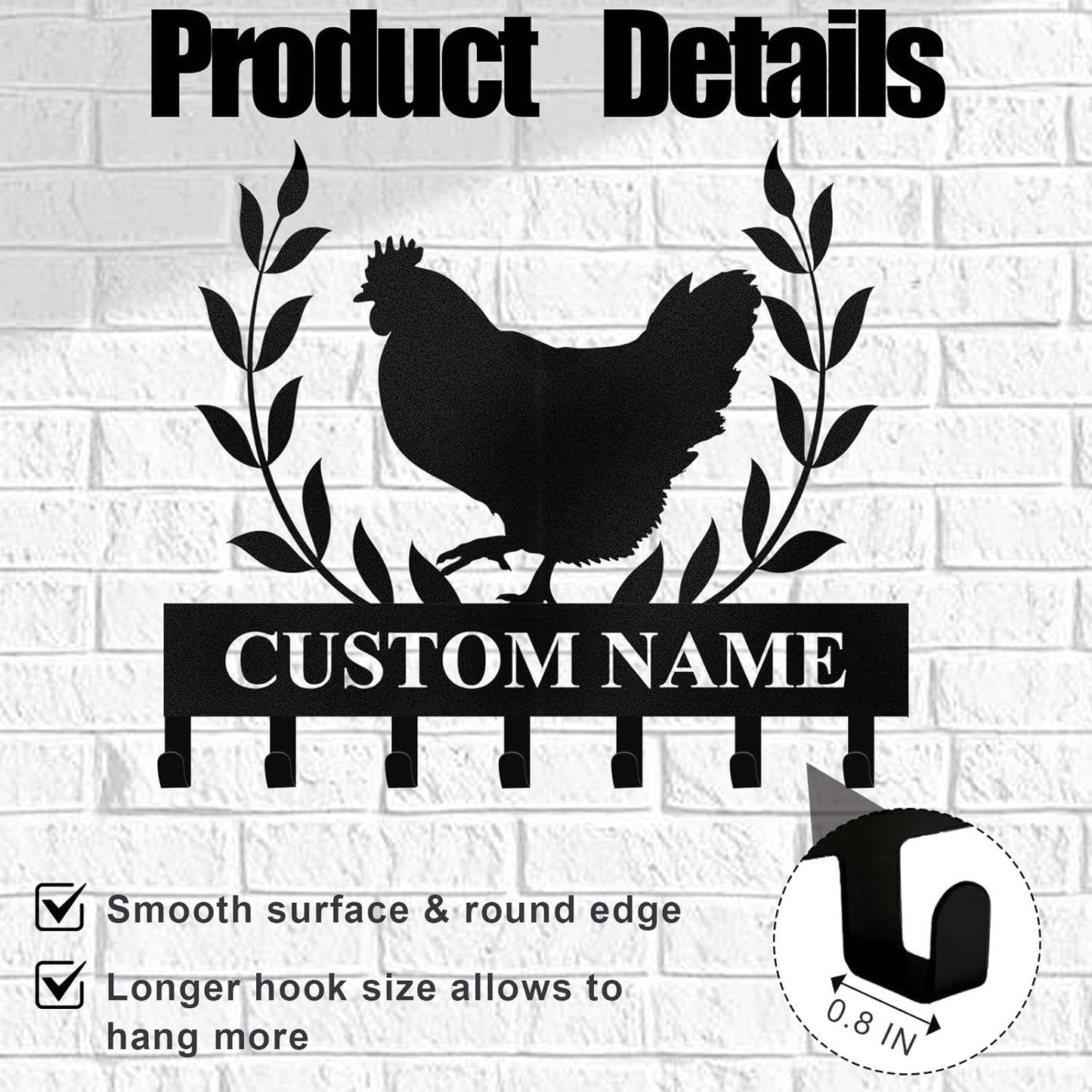 Custom Key Rack Wall Mount - Custom Chicken Metal Coat Hooks for Wall, Coat Rack Organizer, Key Hanger Wall Art Decor, Key Rack Storage for Farmhouse Storeroom Entryway, Housewarming Gifts