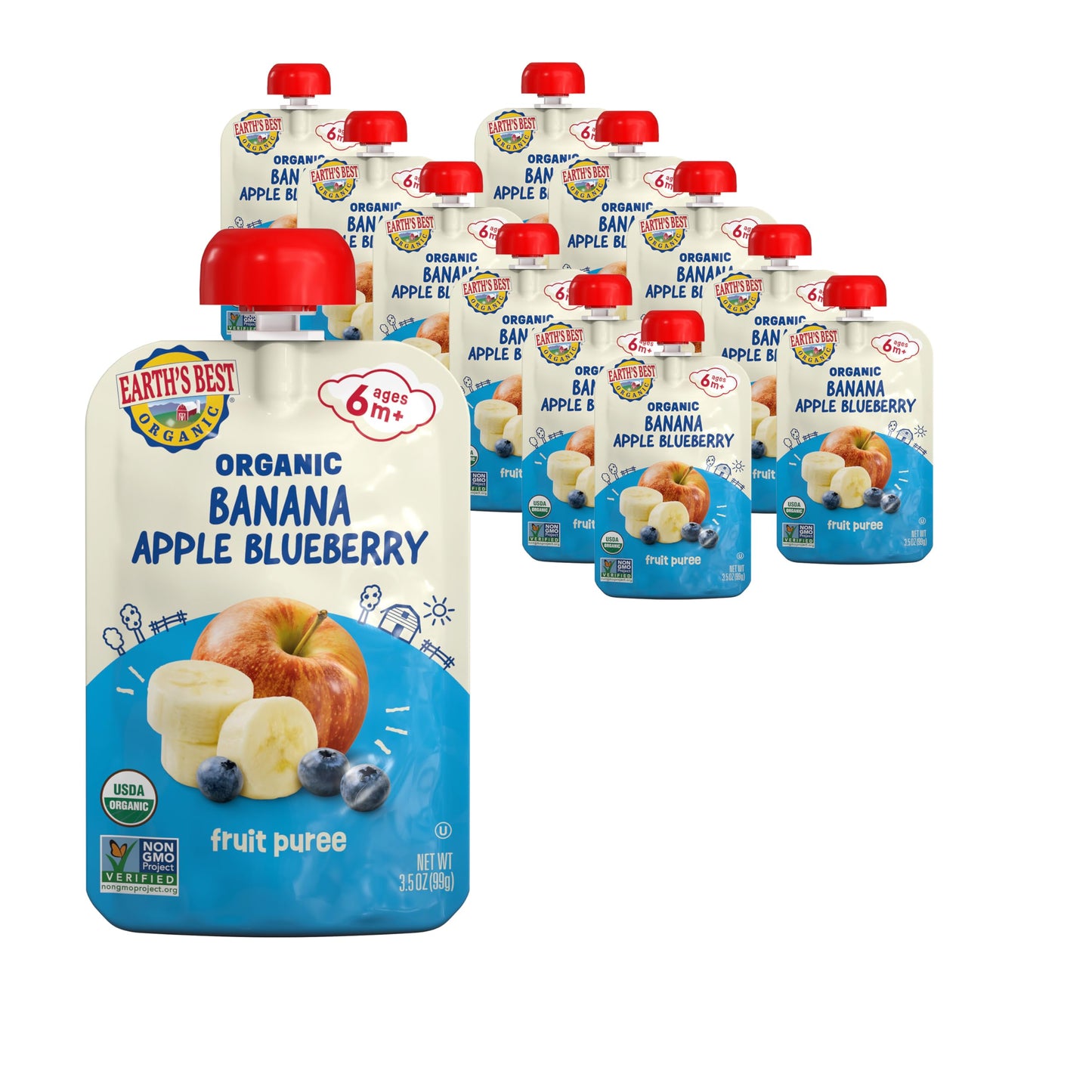 Earths Best Organic Banana Apple Blueberry Pouch, 3.5 oz (Pack of 12)