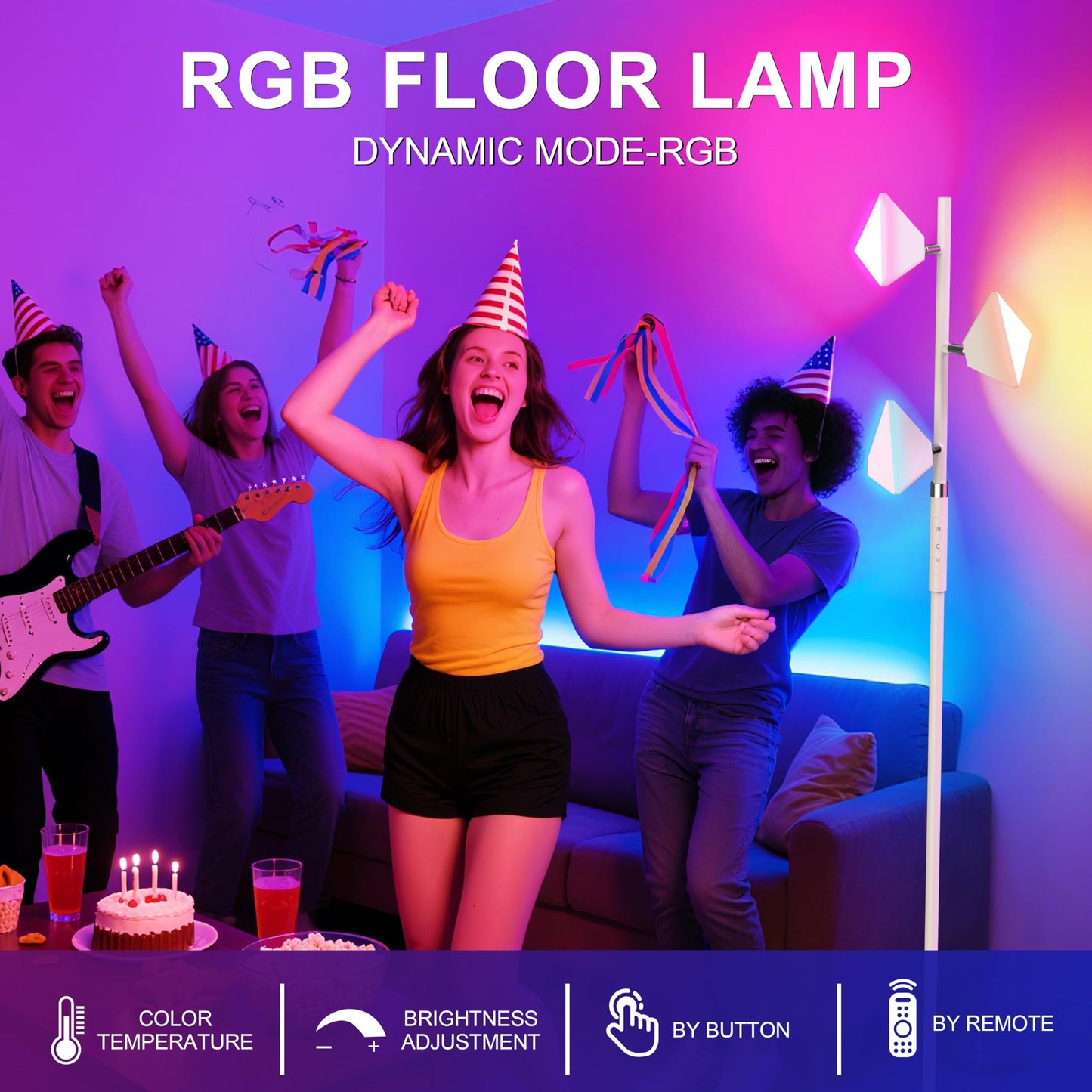 PARTPHONER RGB Tree Floor Lamp, Stepless Dimmable, Remote & Touch Control, White, Model FLA-036-A2-White