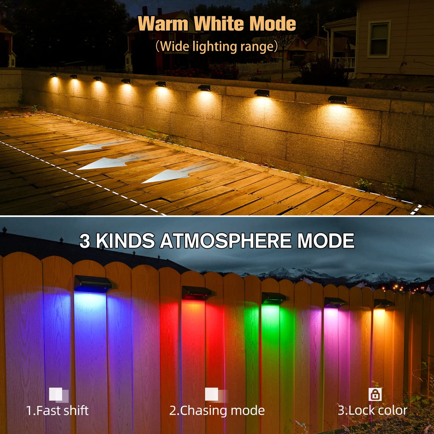 Aulanto Solar Fence Lights, 100 Lumen, IP65 Waterproof, 4 Pack-Plus, Warm White & RGB Modes, Model 103