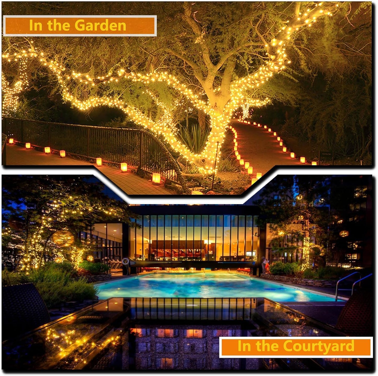 OZS Solar String Lights, 320LED, Waterproof, 8 Modes, Green Wire, Warm White, 4 Pack, Model 4PKSolar80LED-WW