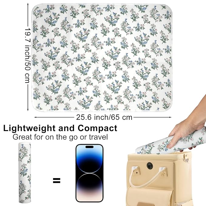 Baby Diaper Changing Pad, 19.7"x25.6" Waterproof Changing Pad Liners with 100% Muslin Cotton Front Top and Leather Back, Soft and Absorbent Portable Changing Mat for Travel, Changing Station
