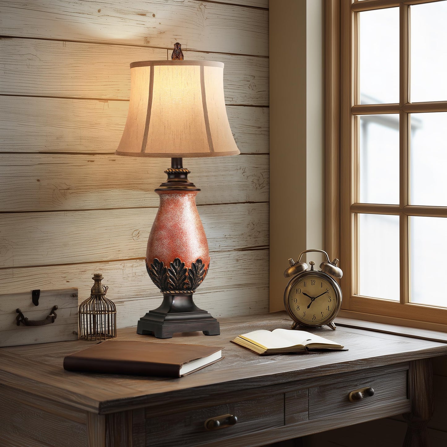 Hamucd 29in Tall Rustic Table Lamps Set of 2, Dimmable 3-Color Temperature, Light Brown, Antique Style for Living Room and Bedroom