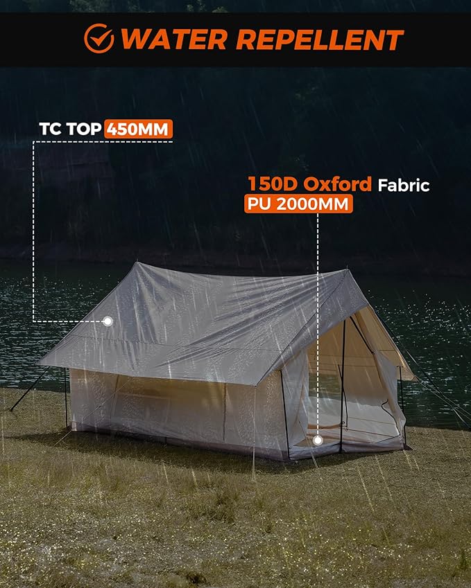 KingCamp Camping Tent 6-8 Person, Weatherproof Hot Tent Large Family Cabin Tents with Stove Jack, Waterproof & Windproof for Family Camping & Outdoor Parties