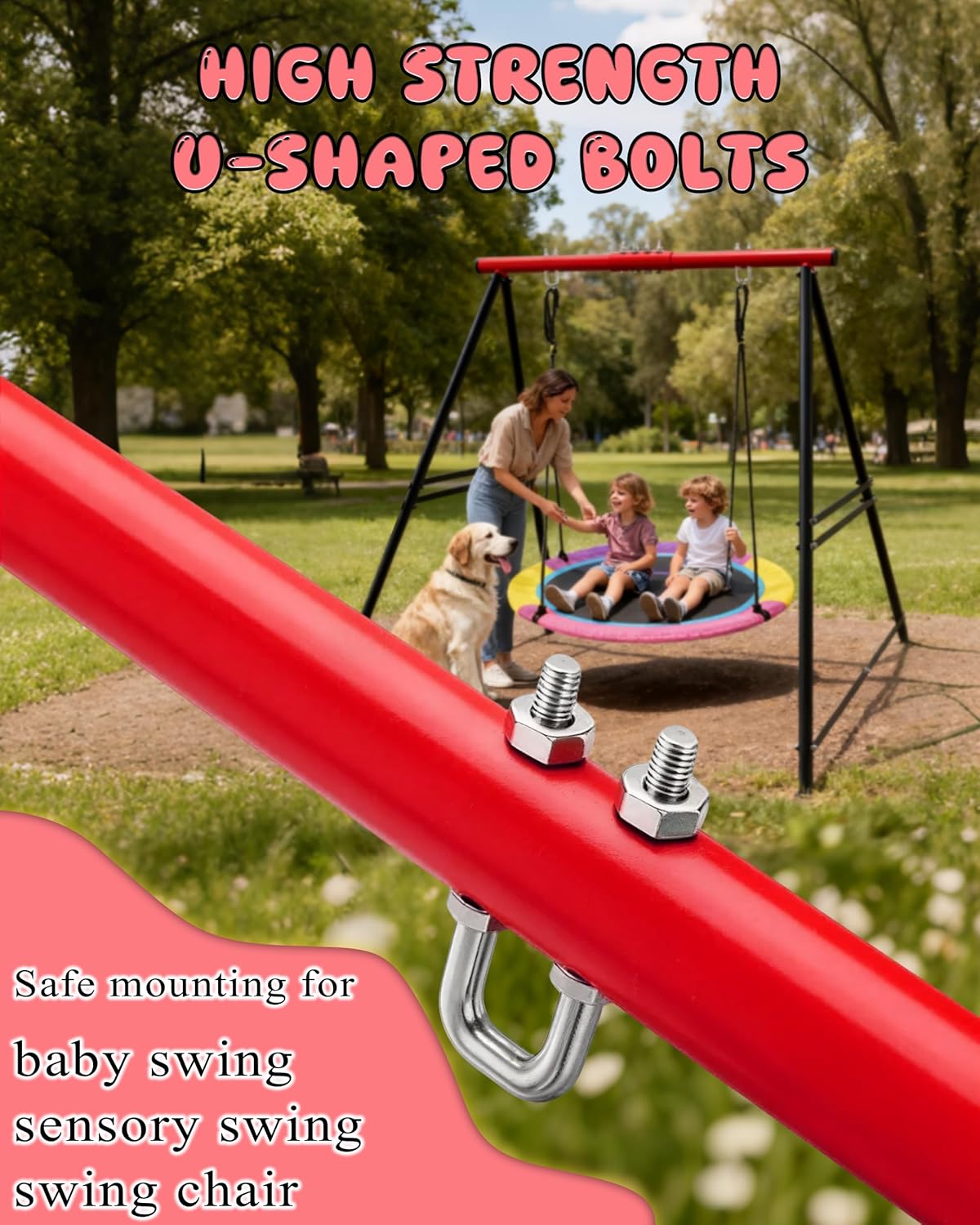 Porch Swing Stand Frame for Both Kids and Adults,440Lbs Heavy-Duty Metal A-Frame for Swing Sets for Backyard (Frame Only) (Red)