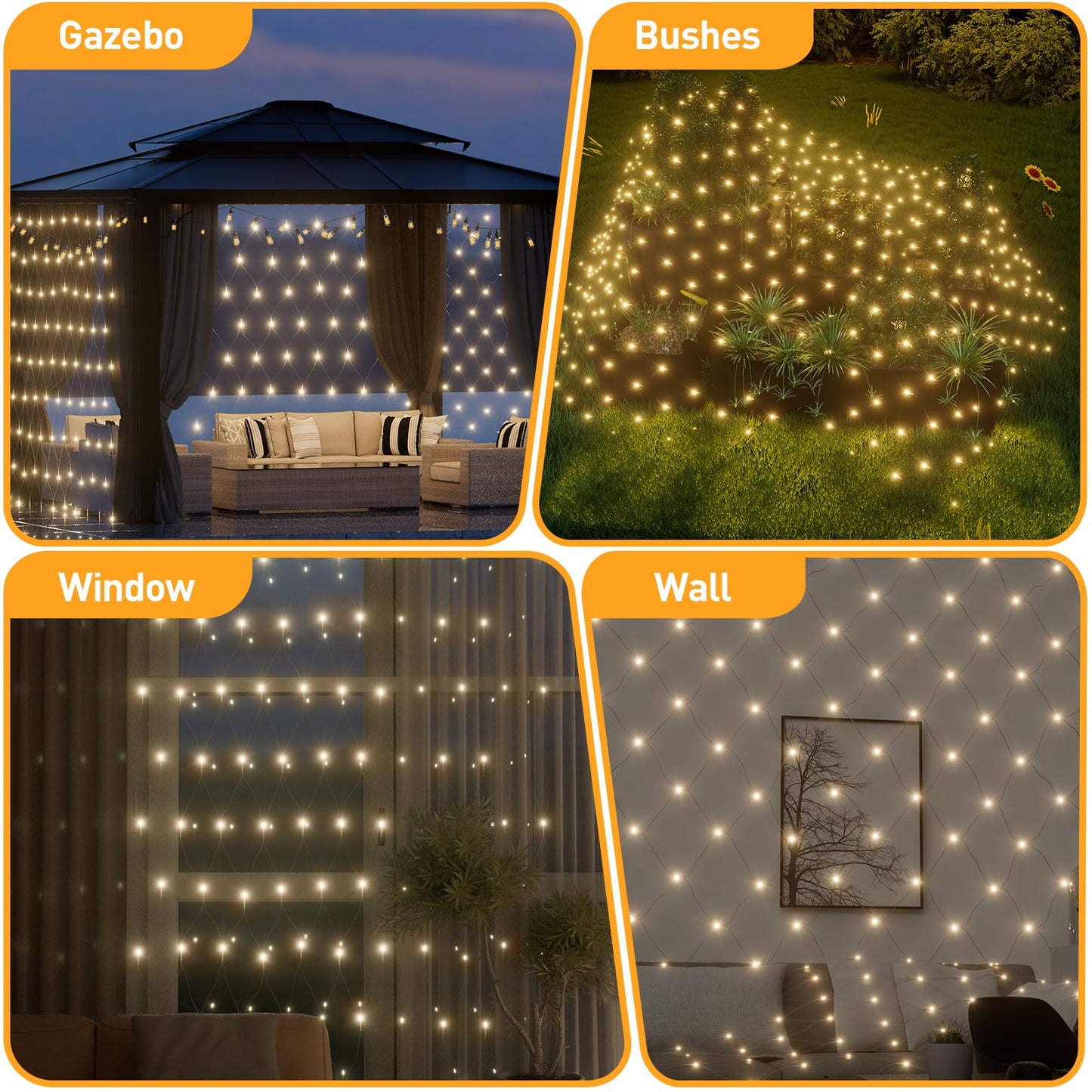 Leisure World 10ft x 10ft LED Net Lights, Warm White, 8 Modes, Connectable, Model Lw-KCL-Net, Ideal for Outdoor Decorations