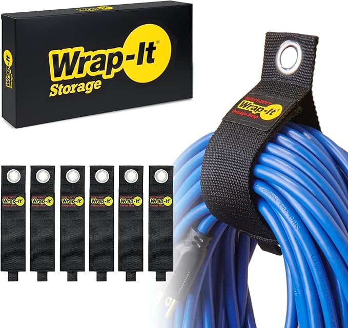 Heavy-Duty Wrap-It Storage Straps, 17-inch (6 Pack) - Extension Cord Organizer, Storage, Cord Straps, Cable Straps for Hos...