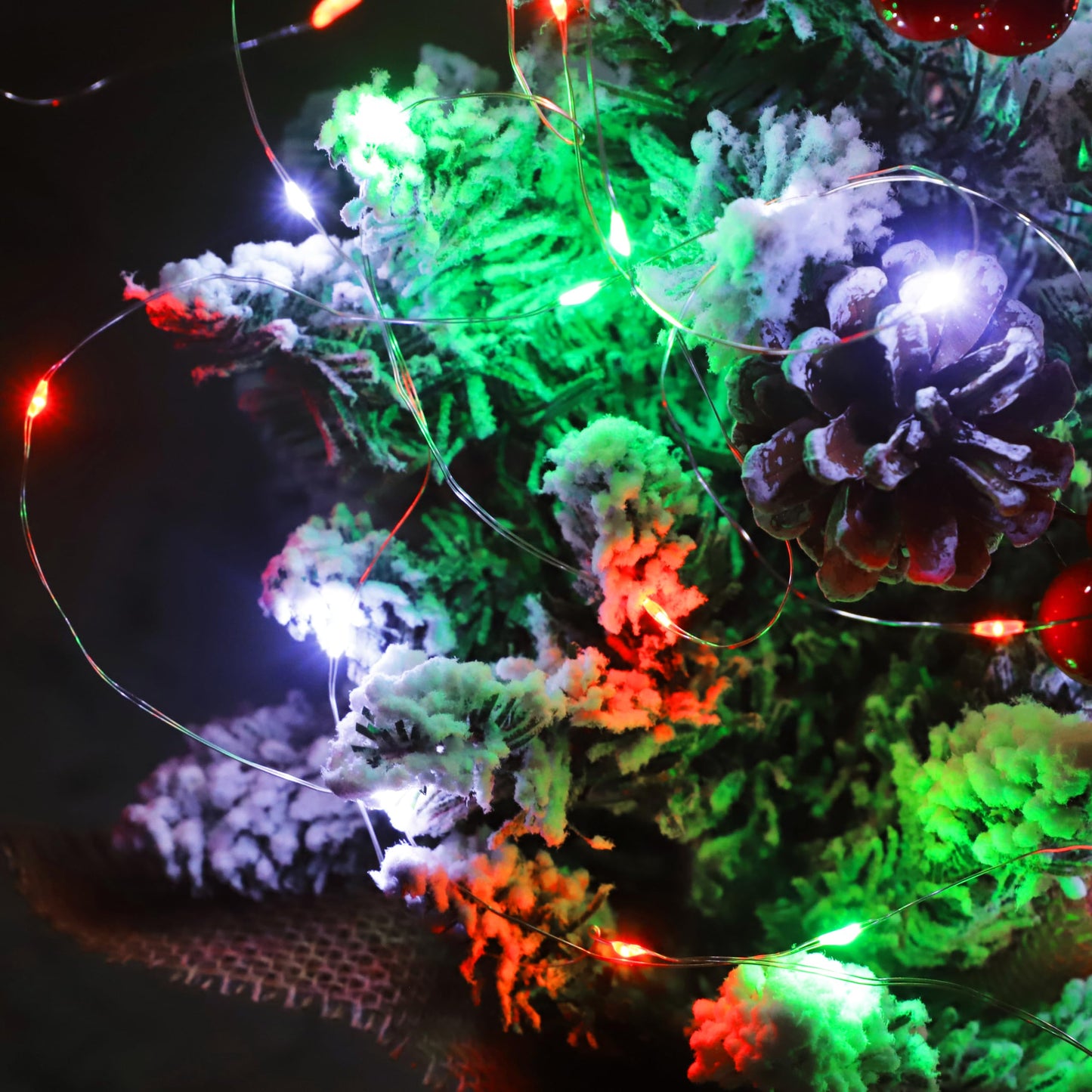Curyidy Christmas Lights 400LED String Lights, Battery Operated, Remote Control, 4 Pack, Red White Green