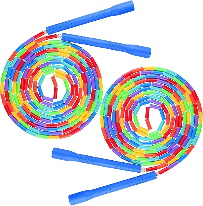 16.5FT Double Dutch Jump Ropes for Adults Kids, Rainbw Long Jump Rope, Beaded Jump Rope for Fitness, Segmented Skipping Ro...