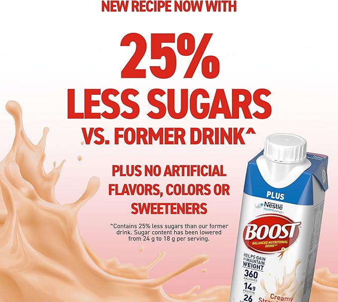 BOOST Plus Nutritional Drink, Creamy Strawberry, 8 Fl Oz (Pack of 24)