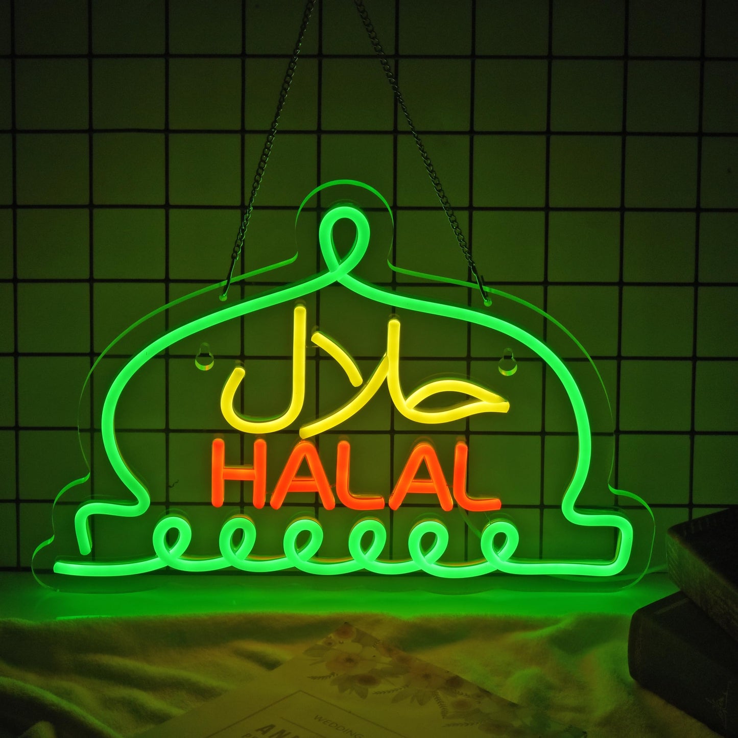 Jomobuty Halal Neon Signs Halal Food Arabic Restaurants Led Light Up Signs For Business Store Wall Decor With Dimmable Switch Christmas Party Gift Usb Powered 16.1 X 11.8