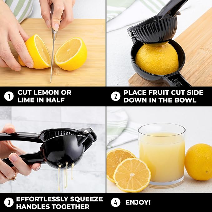 Zulay Premium Quality Metal Lemon Squeezer, Citrus Juicer, Manual Press for Extracting the Most Juice Possible - Black