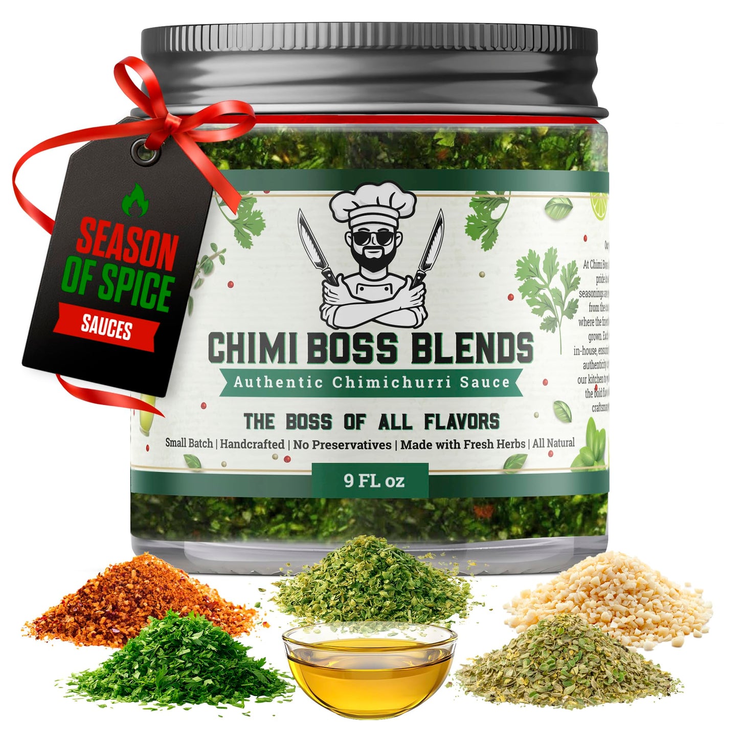 Chimi Boss Chimichurri Original Sauce, 9 fl oz - Authentic Argentinian Green Herb Sauce with Fresh Parsley, Garlic & Spices - Al
