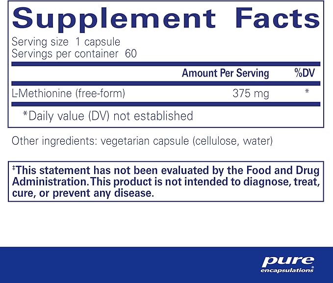 Pure Encapsulations L-Methionine | Glutathione and Amino Acid Supplement for Joints, Liver and Pancreas Support, Antioxidants, and Nervous System* | 60 Capsules