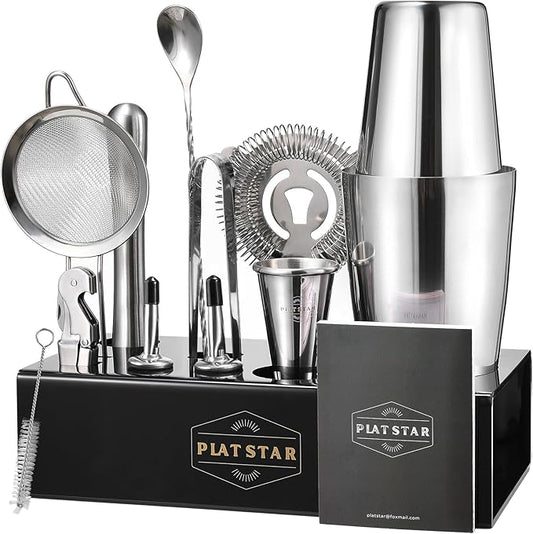 Plat Star Mixology Bartender Kit | Home Bar Set Cocktail Shakers Bartending Kit | Bar Tools Boston Shaker Set with Stand |...