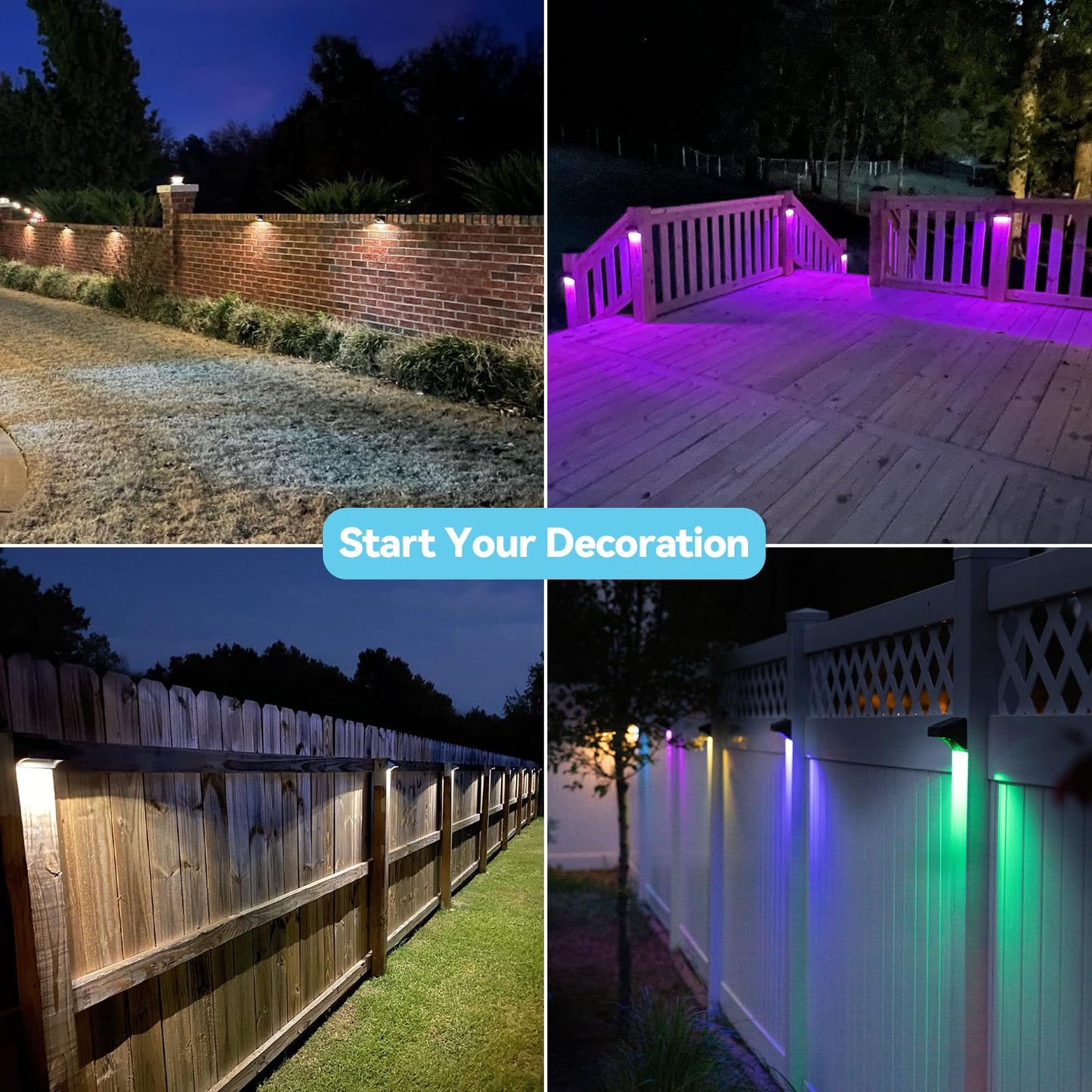 Bridika Solar Fence Lights, 12 Pack Warm White & Rgb Led Outdoor Waterproof Lights For Patio, Deck, Pool - Model Qs31024