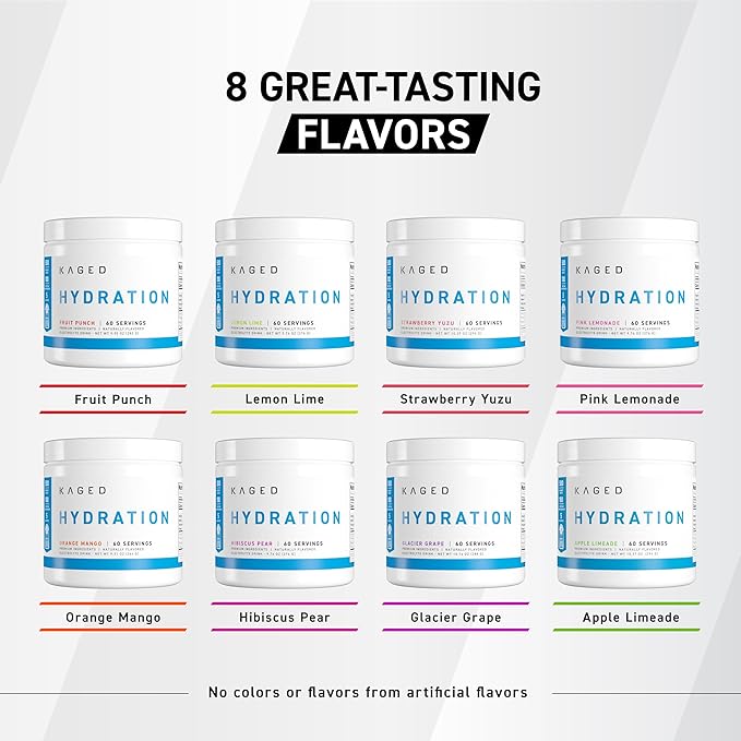 Kaged Electrolyte Hydration Powder, Hydracharge Strawberry Yuzu, Sports Drink for Men and Women, Pre, Post, Intra Workout Supplement, 60 Servings