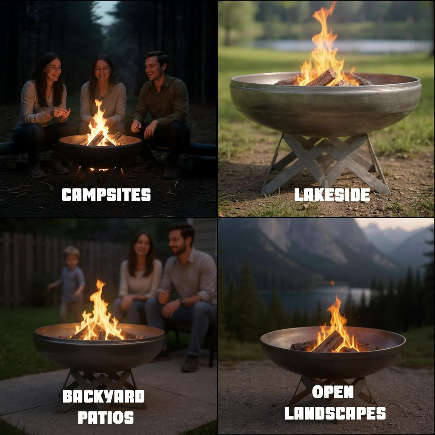 Liberty Fire Pit – Ohio Flame Wood Burning Outdoor Fire Pit - 36" Diameter with Angled Base (Made in USA)
