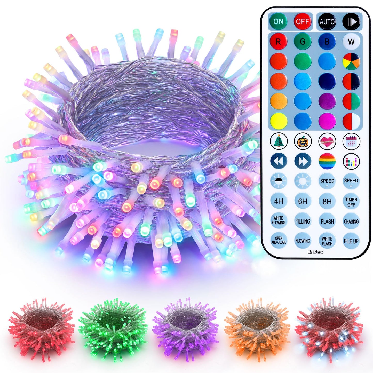 Brizled RGB Christmas Lights 66ft 200 LED Color Changing String Lights with Remote, Waterproof, Dimmable for Indoor/Outdoor Use