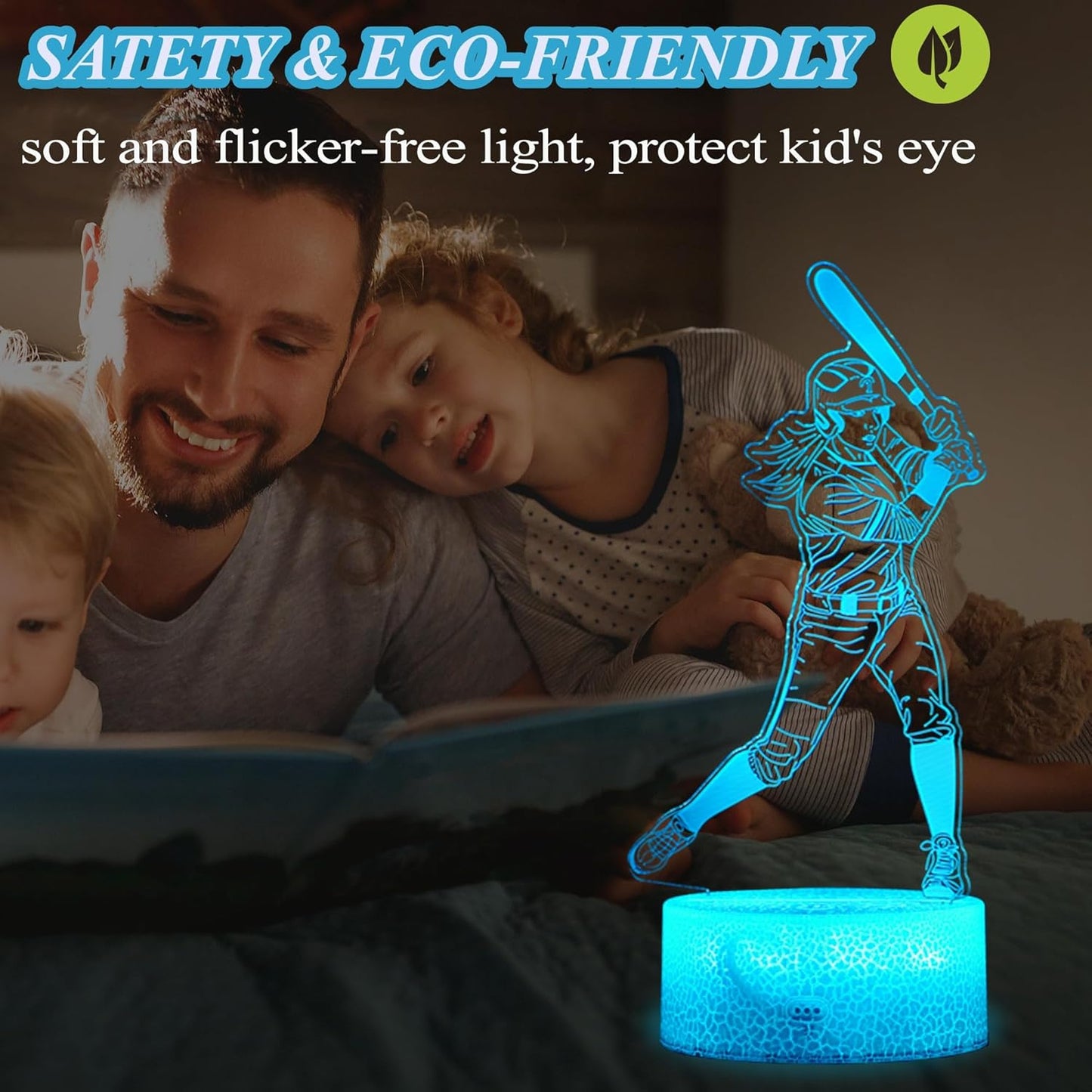 Baseball Gifts for Girls, Baseball Night Light, 3D Illusion Lamp with 16 Colors Changing, Timer, 4 Flash Modes and Dimmable, Accessories Stuff for Room Decoration, Kids Girls Holiday Xmas Gifts