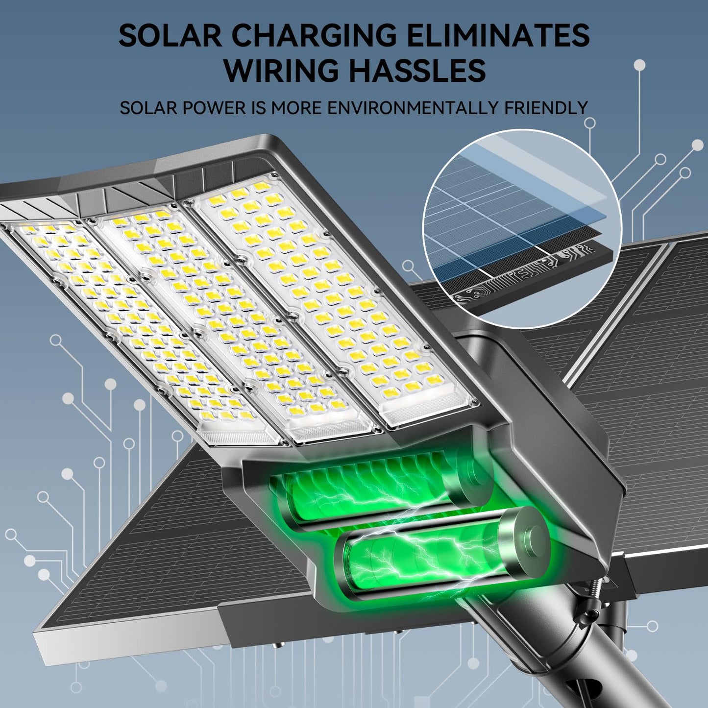 Adewalk 12000W Solar Street Light, Dual Solar Panels, Motion Sensor, Remote Control, 1 Pack, Black, Model TW001