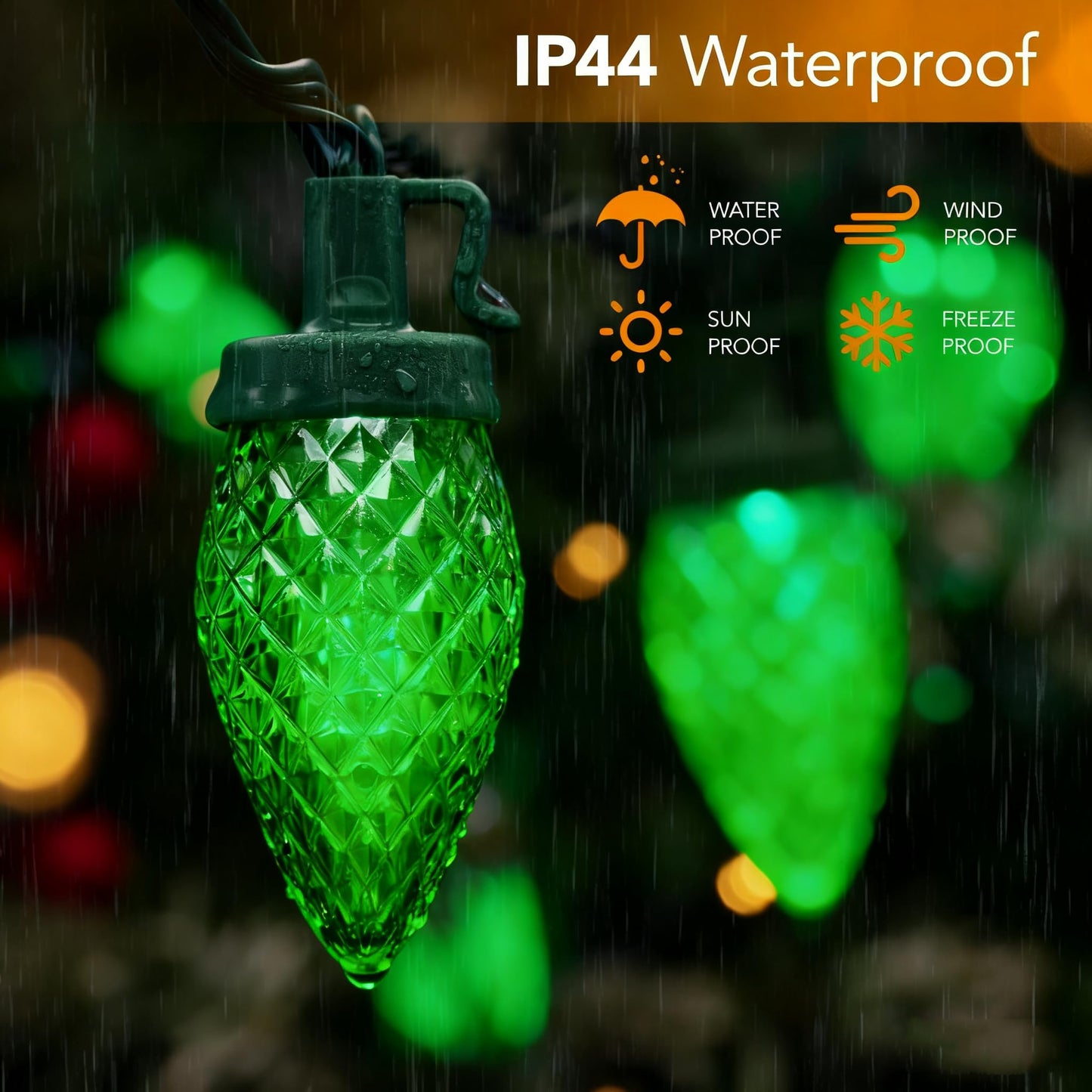 Ucutely C9 Led Christmas Lights Outdoor 33 Feet 50 Led 8 Lighting Modes Waterproof Connectable Christmas String Lights For Outside Roofline Patio Home Xmas Decorations (Green)