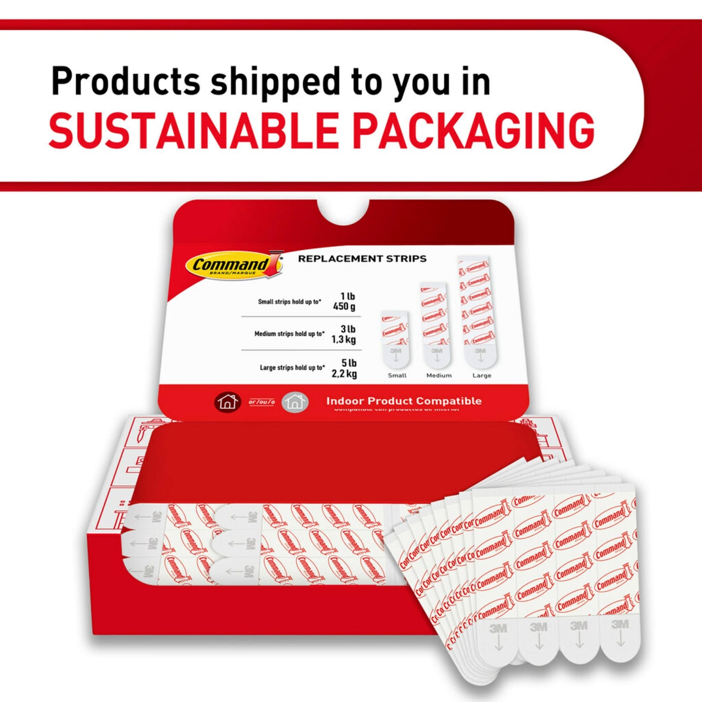 Command Medium Refill Strips, 36 Strips, Damage-Free Hanging, Reuse Medium Indoor Wall Hooks, No Tools Removable Adhesive for Home Decor