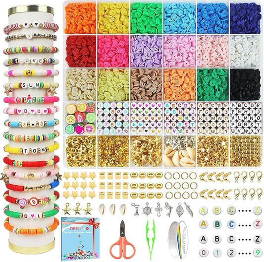 Redtwo 5100 Clay Beads Bracelet Making Kit, Flat Preppy Beads for Friendship Jewelry Making,Polymer Heishi Beads with Char...