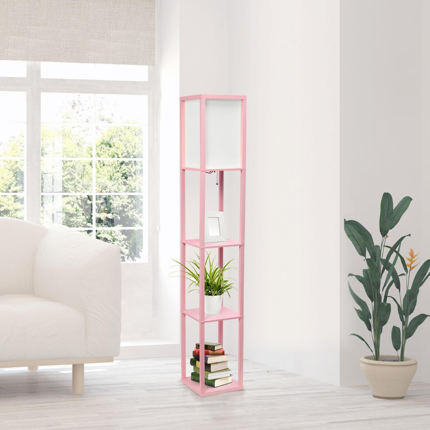 LALIA HOME Column Shelf Floor Lamp, Wood, Light Pink, 10.14 x 10.14 x 62.75, Model LHF-3004-LP
