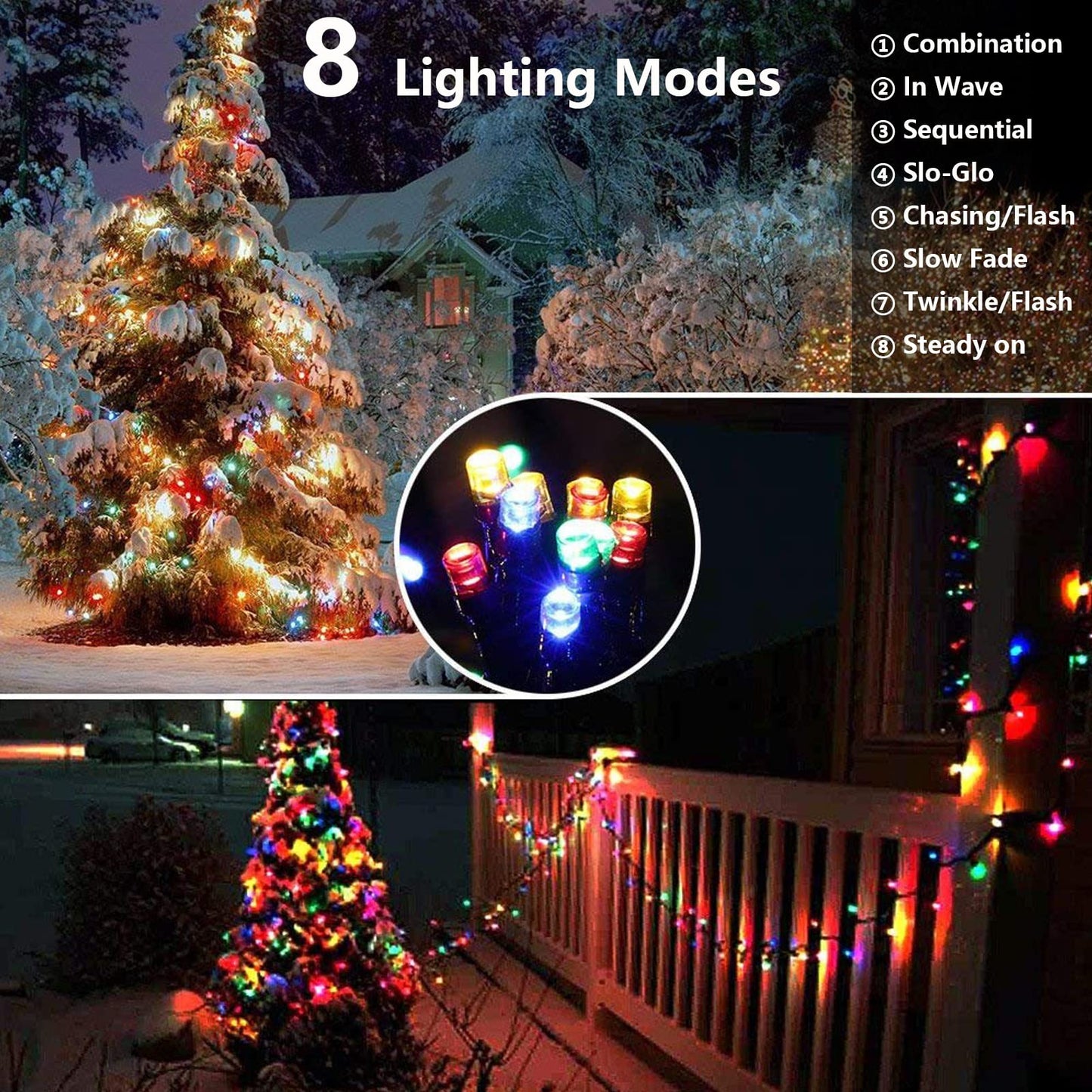 Joomer Solar String Lights, 156FT 400LED, 8 Lighting Modes, Waterproof, Outdoor Fairy Lights, Multicolor