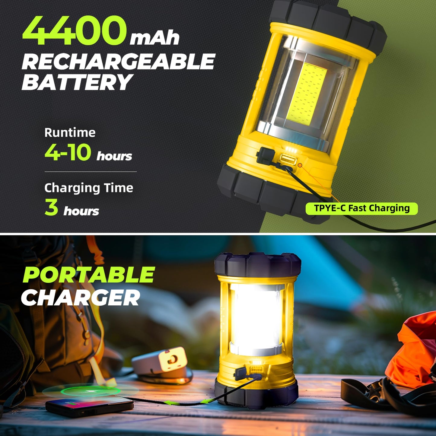 Favourlite Rechargeable Camping Lantern 3000LM 5 Light Modes Waterproof Orange