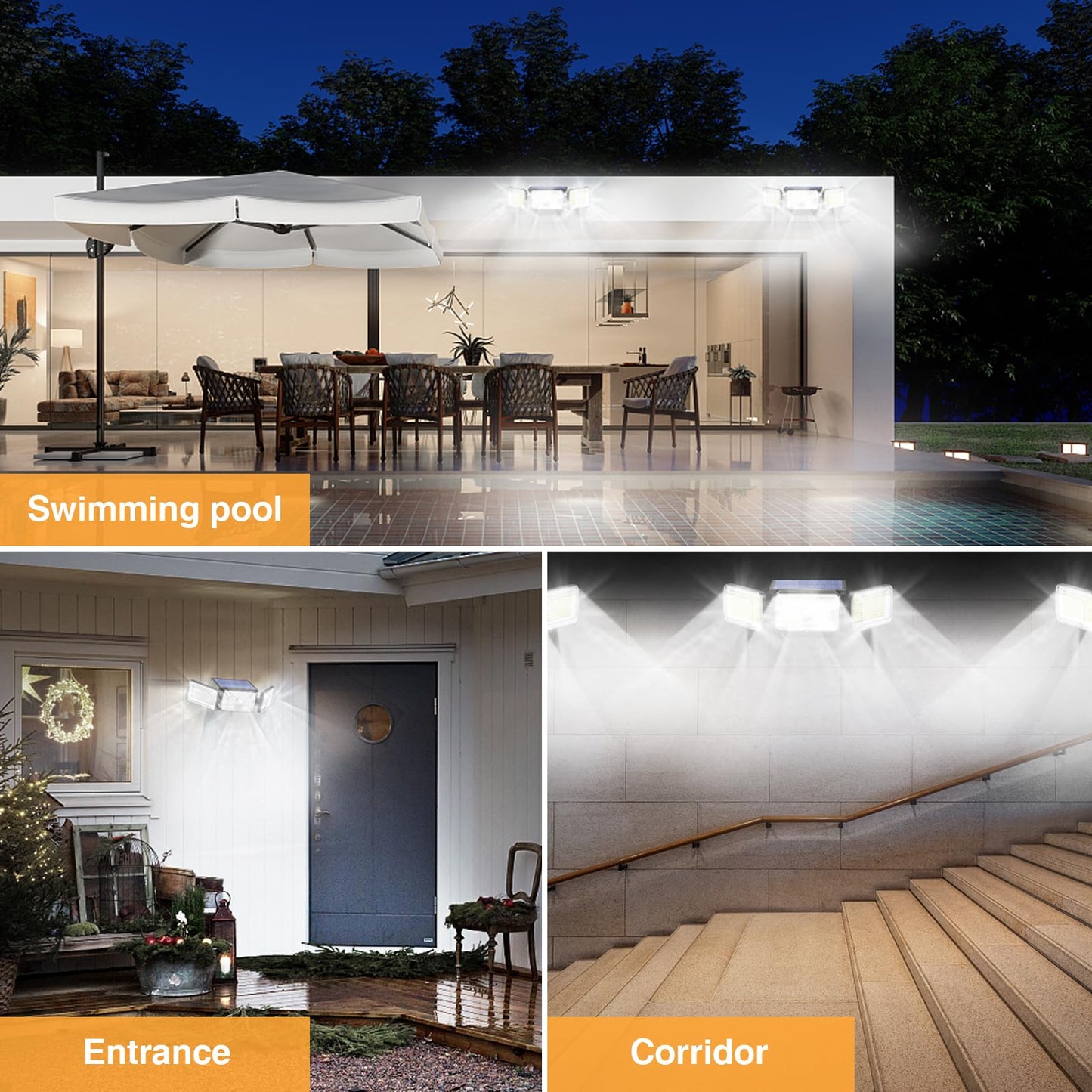 Ootday Solar Outdoor Security Lights, 368 Led, Ip65 Waterproof, Motion Sensor, Black, Model Sl002 For Garden, Patio, Yard, Garage