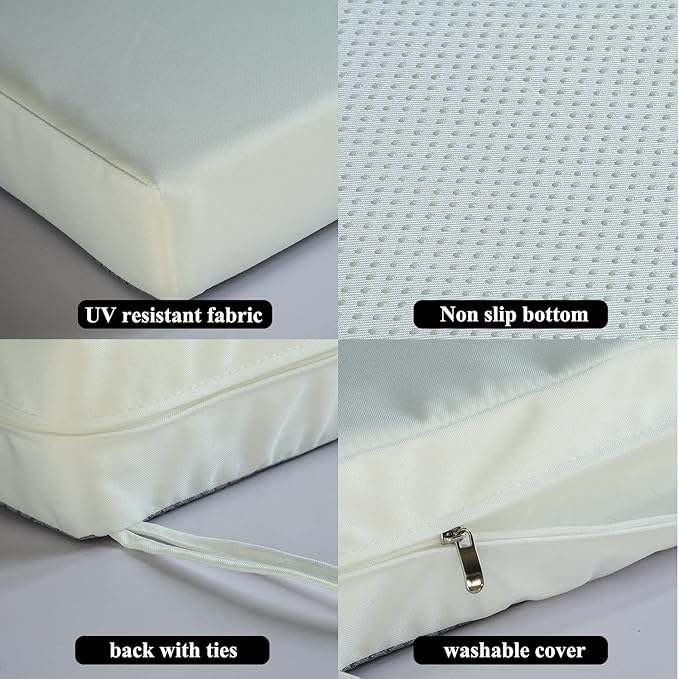Patio Chair Cushions Non Slip Bottom Chair Pad with Ties Set of 2 Waterproof Square Outdoor Seat Cushion Replacement for Garden Swing Furniture 18x18 Inch, White